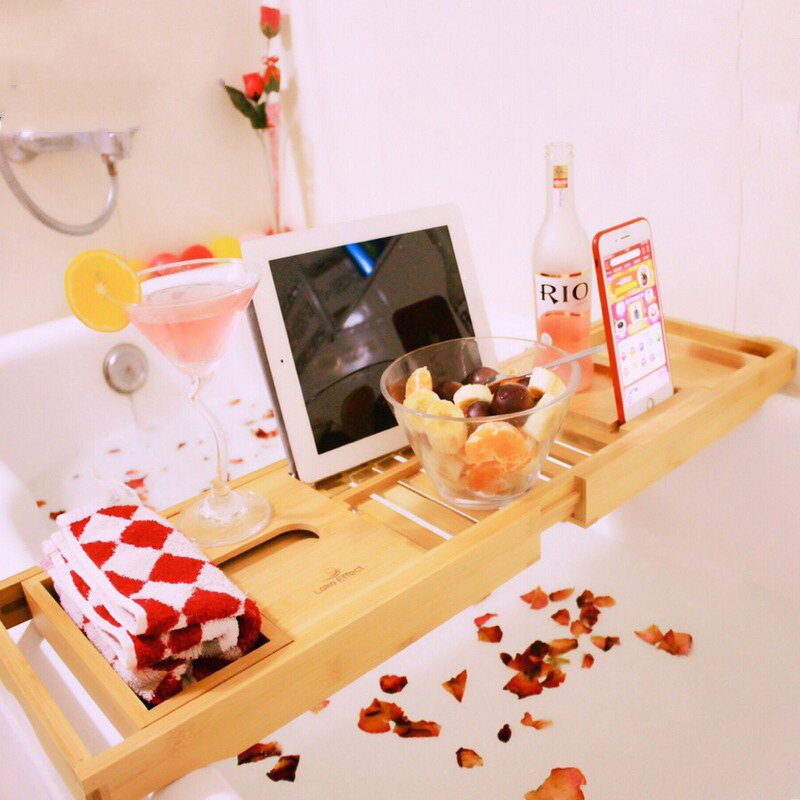 Acasa Raft cada Bamboo Bath Caddy Tava de baie extensibila din bambus