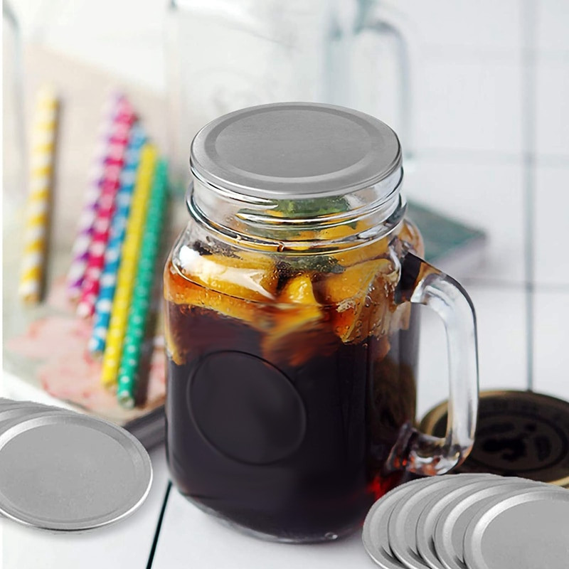 100 db széles szájú, 86 mm-es befőttesüveg befőttes fedelek, újrafelhasználható szivárgásmentes, osztott típusú ezüst fedők szilikon tömítőgyűrűkkel