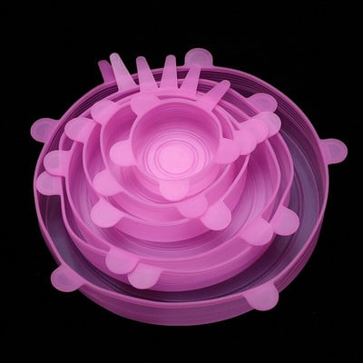 6 бр. Силиконова капачка за храна Универсални силиконови капаци за купа за съдове за готвене Разтегателни капаци за многократна употреба Кухненски аксесоари Капаци за консерви