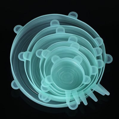 6 бр. Силиконова капачка за храна Универсални силиконови капаци за купа за съдове за готвене Разтегателни капаци за многократна употреба Кухненски аксесоари Капаци за консерви