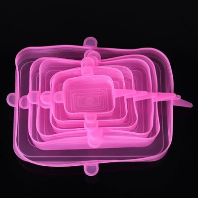 6 бр. Силиконова капачка за храна Универсални силиконови капаци за купа за съдове за готвене Разтегателни капаци за многократна употреба Кухненски аксесоари Капаци за консерви