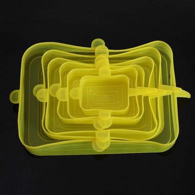 6 бр. Силиконова капачка за храна Универсални силиконови капаци за купа за съдове за готвене Разтегателни капаци за многократна употреба Кухненски аксесоари Капаци за консерви