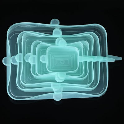 6 бр. Силиконова капачка за храна Универсални силиконови капаци за купа за съдове за готвене Разтегателни капаци за многократна употреба Кухненски аксесоари Капаци за консерви