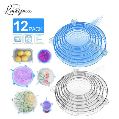 LMETJMA 6/12 БР. Силиконови разтегателни капаци за многократна употреба Кухненски свежи капаци Компресионни универсални силиконови разтегателни капаци KC0338