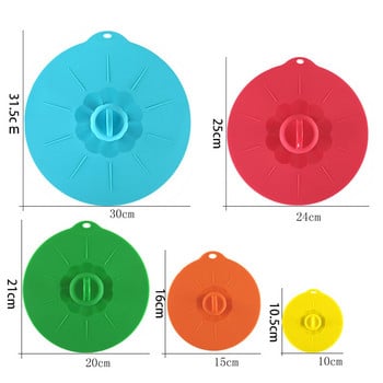 Комплект силиконови капаци за купи от 5 капака за многократна употреба за купи, тенджери, чаши. Безопасна храна. заключващи се дръжки за лесна употреба