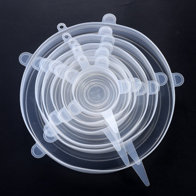 6/12 бр. Многократно използваеми силиконови покривала за храна, разтегливи капаци Универсална опаковка за запазване на свежата храна Силиконови капачки Разтегателен магически капак