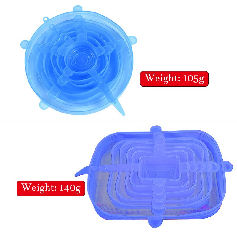 6/12 бр. Многократно използваеми силиконови покривала за храна, разтегливи капаци Универсална опаковка за запазване на свежата храна Силиконови капачки Разтегателен магически капак