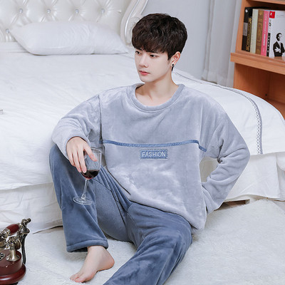 Set de pijamale din pluș pentru bărbați, cu broderie