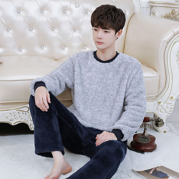 Set de pijamale din pluș pentru bărbați, cu broderie