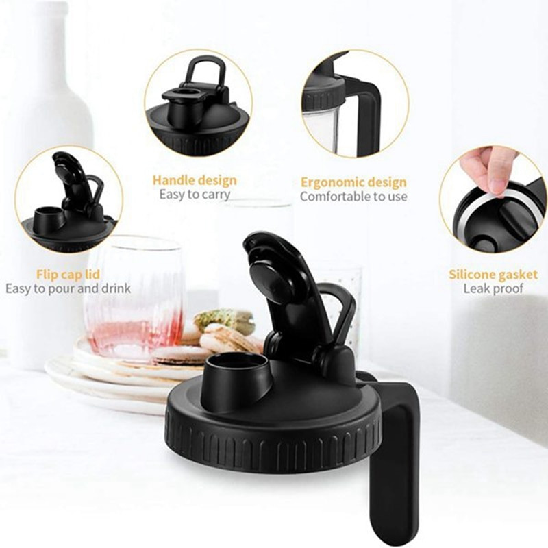 Széles szájú befőttesüveg fedelek, 2 db felnyitható kupakos fedél fogantyúval és 2 db szivárgásmentes tömítésű fedél élelmiszerek tárolására