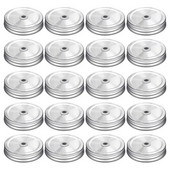 20 части метални обикновени капаци за буркани Mason Jar с дупка за слама, съвместими с буркани Mason Jar (сребърни, 2,7 инча)