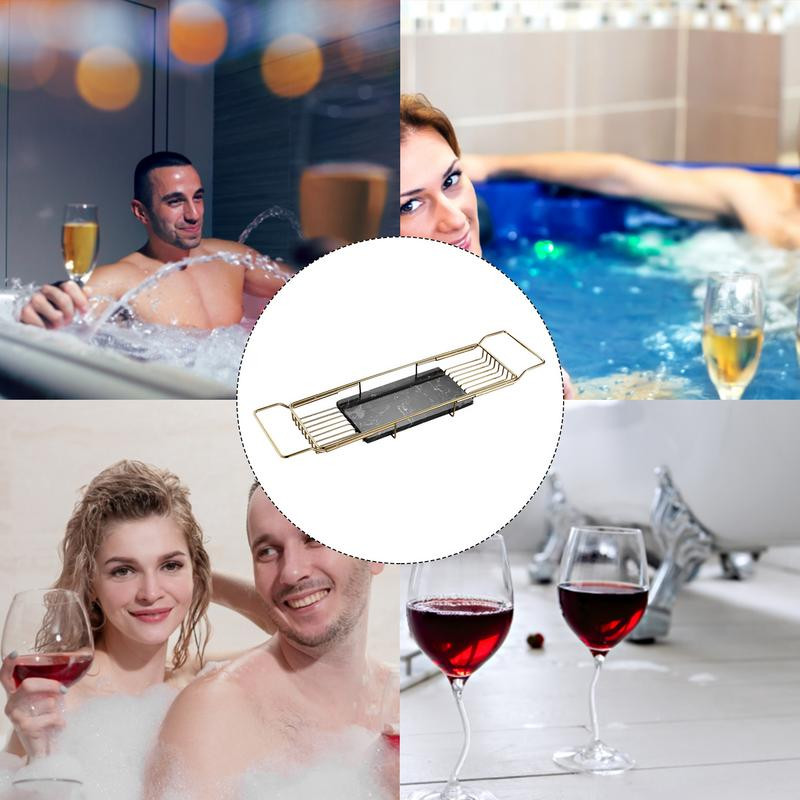 Tavă de baie pentru cadă Organizator de baie extensibil Organizator de duș pentru telefon, tabletă, carte, pahar de vin