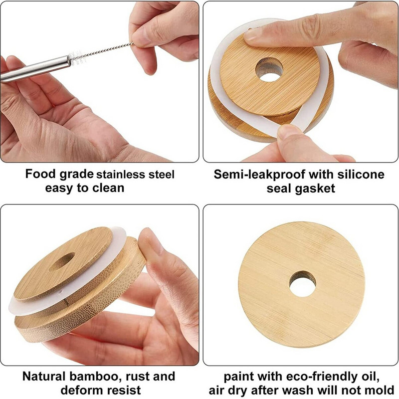 8 ks bambusových viečok 62/68/70/86 mm na zaváracie poháre, drevené viečka na zaváracie poháre, opakovane použiteľné bambusové uzávery s otvorom na poháre na Coca-Colu