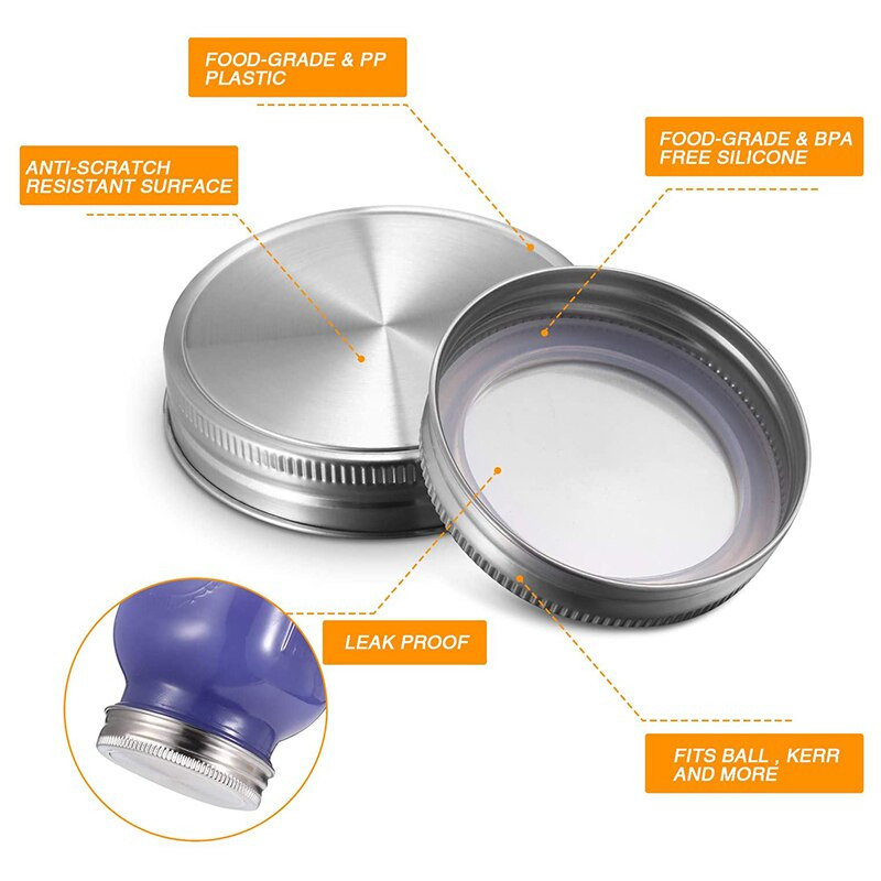 12 bucăți, lăți și obișnuite, din oțel inoxidabil, capace pentru borcane pentru conserve Capace plate colorate cu vârf cu șurub.