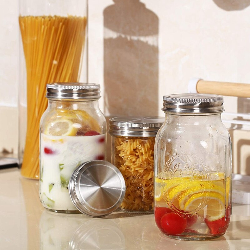 12 bucăți, lăți și obișnuite, din oțel inoxidabil, capace pentru borcane pentru conserve Capace plate colorate cu vârf cu șurub.