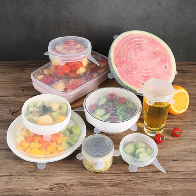 6Pcs силиконов капак Капак за купа Кухненски джаджи Многофункционален Гъвкав свеж изолационен капак Капак за тенджера Чаша Домакински аксесоари