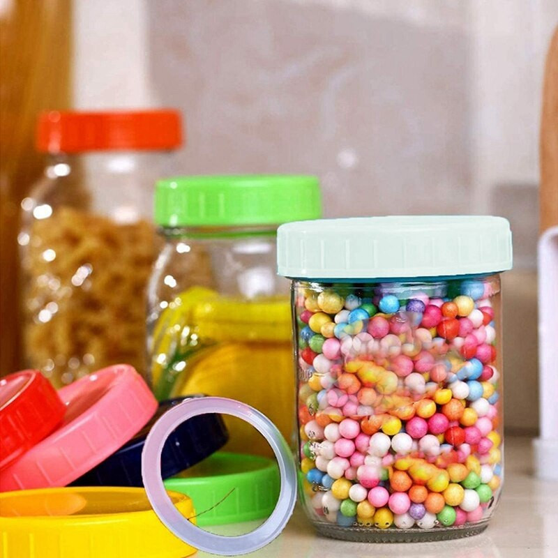 Capace pentru borcane pentru conserve cu gură largă, capace din plastic pentru borcane Mason cu inele de etanșare din silicon Se potrivesc pentru borcane Ball/Kerr, etanșe