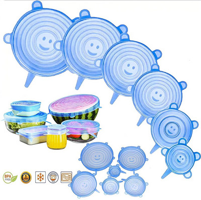 6 kom. Silikonske navlake, rastezljivi poklopci za kuhinju, mikrovalne navlake za hranu, poklopci za zdjele, elastična silikonska kapica, univerzalna prilagodljiva