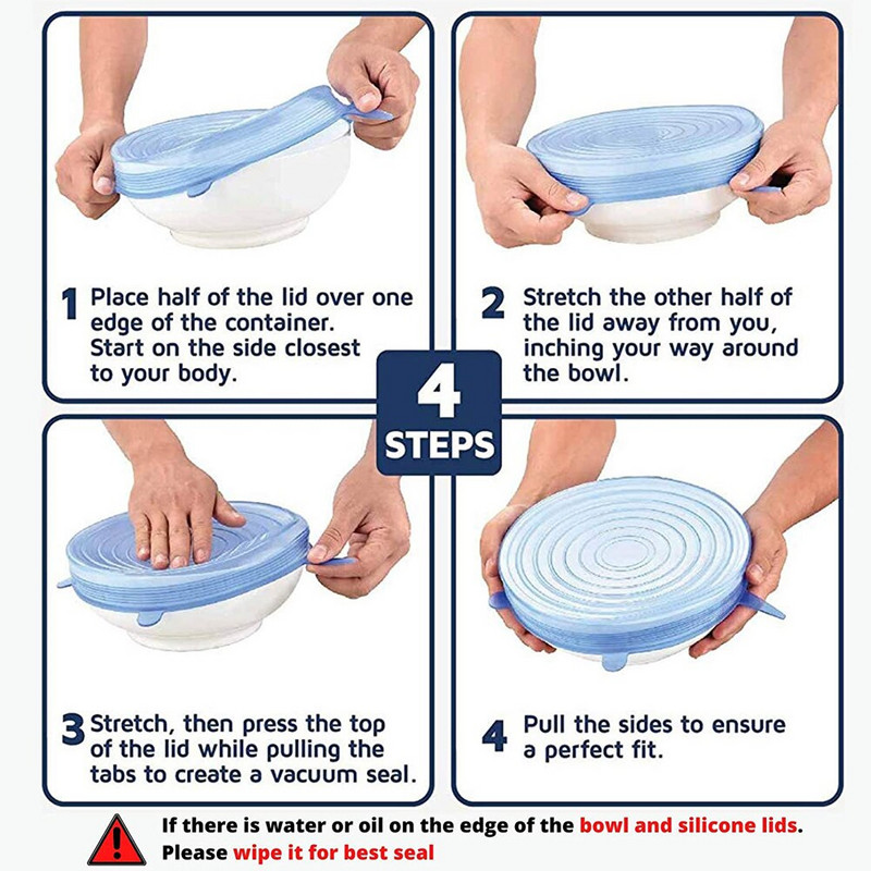 6 kom. Silikonske navlake, rastezljivi poklopci za kuhinju, mikrovalne navlake za hranu, poklopci za zdjele, elastična silikonska kapica, univerzalna prilagodljiva