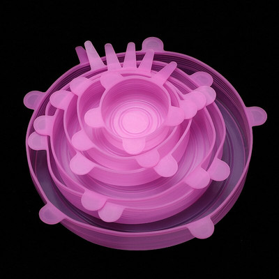 6 vnt. pritaikomas dangtelis, silikoninis dangtelis, maisto dangteliai, elastingi švieži mikrobangų krosnelės dangteliai, tamprus silikoninis dangtelis virtuvės reikmenims, stiklainių dangteliai