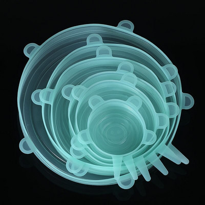 6 vnt. pritaikomas dangtelis, silikoninis dangtelis, maisto dangteliai, elastingi švieži mikrobangų krosnelės dangteliai, tamprus silikoninis dangtelis virtuvės reikmenims, stiklainių dangteliai