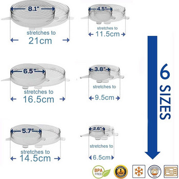 Капак за консервиране на храна Силиконов капак Еластичен слоест плодов зеленчук Универсален съд Свеж капак Капачка за микровълнова фурна Нагряваща се 6PC
