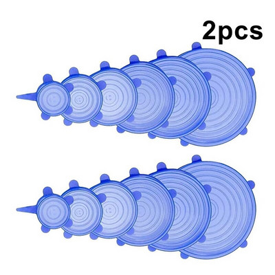 Maisto konservavimo dangtelis Silikoninis dangtelis Elastingas Stratchy Vaisių Daržovių Universalus Indas Šviežias Dangtis Mikrobangų krosnelės dangtelis Šildomas 6vnt