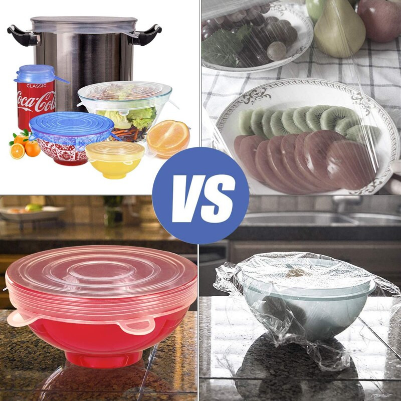 Maisto konservavimo dangtelis Silikoninis dangtelis Elastingas Stratchy Vaisių Daržovių Universalus Indas Šviežias Dangtis Mikrobangų krosnelės dangtelis Šildomas 6vnt