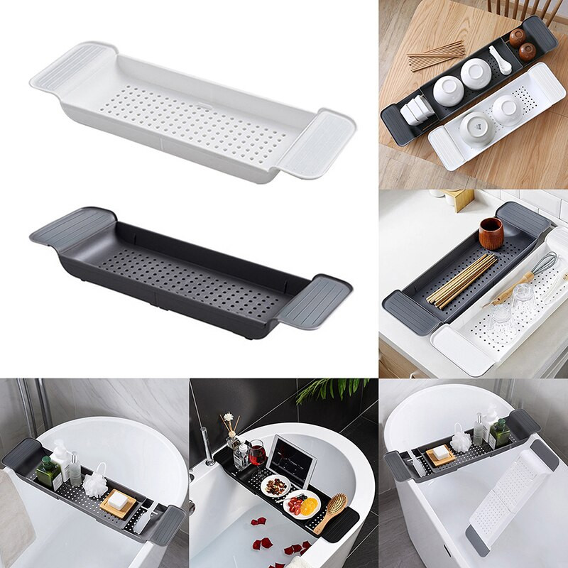 Raft extensibil pentru cada de baie Tava de baie Tava de dus Tava de depozitare Suport pentru prosoape Carte cu vin Suport telefon reglabil Organizator