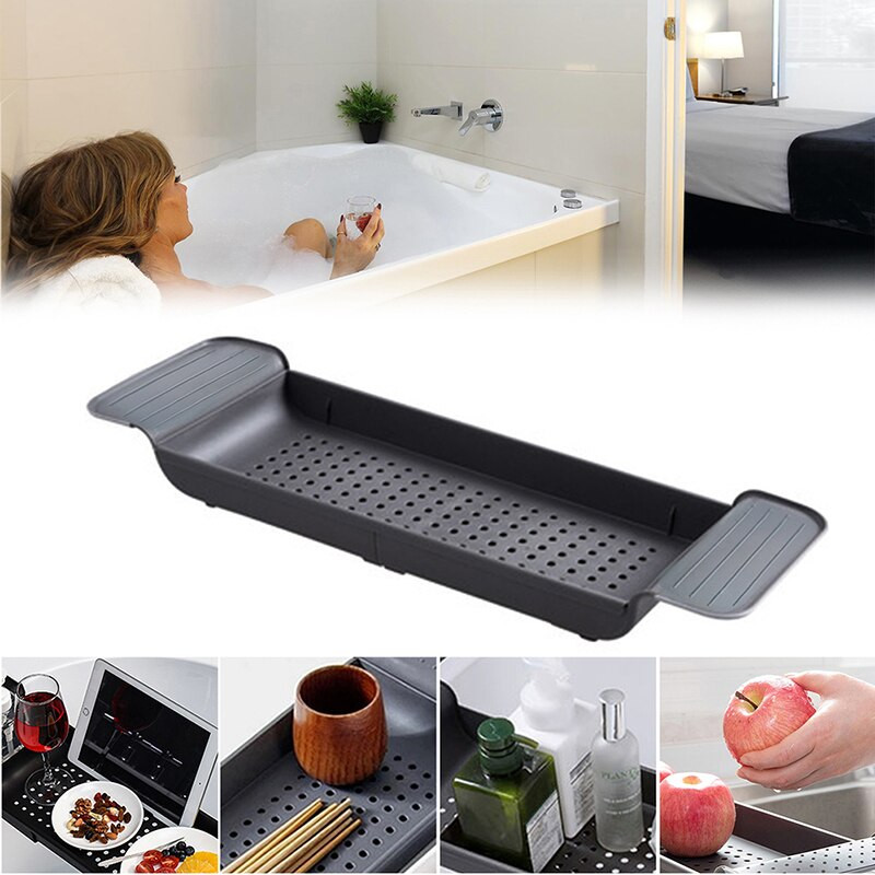 Raft extensibil pentru cada de baie Tava de baie Tava de dus Tava de depozitare Suport pentru prosoape Carte cu vin Suport telefon reglabil Organizator