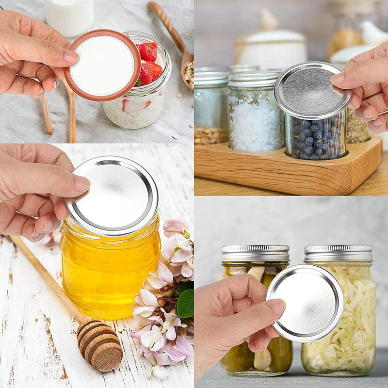 24 de capace de schimb pentru borcane Mason cu inele de etanșare din silicon, reutilizabile pentru conserve cu gură lată obișnuită de 70/86 mm