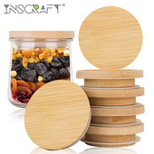 6PCS Естествени бамбукови капачки за буркани за кисело мляко за Oui Декоративен капак за буркан с модел на роза с уплътнителни пръстени за магазин за закуски Бисквитка