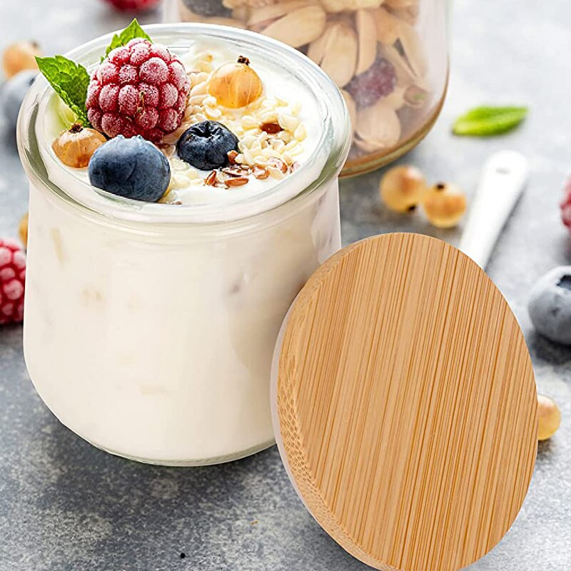 Badu.bg 6PCS Естествени бамбукови капачки за буркани за кисело мляко за ...