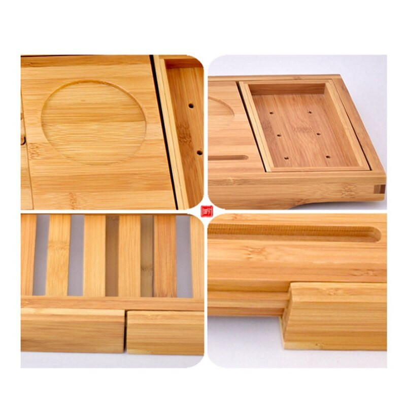 Vonios laikymo dėžutės dėklas su prailgintu šoniniu skaitymo stovu, planšetinio kompiuterio laikikliu, mobiliojo telefono dėklu ir vyno taurės laikikliu