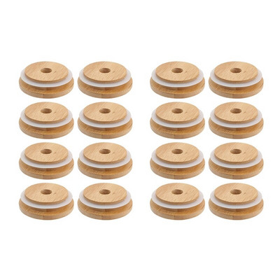 2x opakovane použiteľné bambusové viečka na poháre 70 mm bambusové viečka na poháre Mason s otvorom na slamku pre poháre Mason so širokým hrdlom
