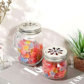 16Pcs Regular Mouth Mason Can Jar капак Устойчив на ръжда Маргаритка с дупка за слама Куха капачка за цветя за топка, буркани за консерви и т.н.