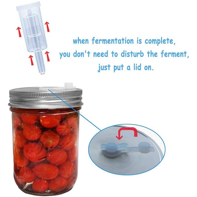 Nové fermentačné viečko, vzduchové uzávery na fermentáciu pre fermentačné viečka so širokým ústím Mason Jar na výrobu kyslej kapusty, nakladanej zeleniny, pikantnej omáčky