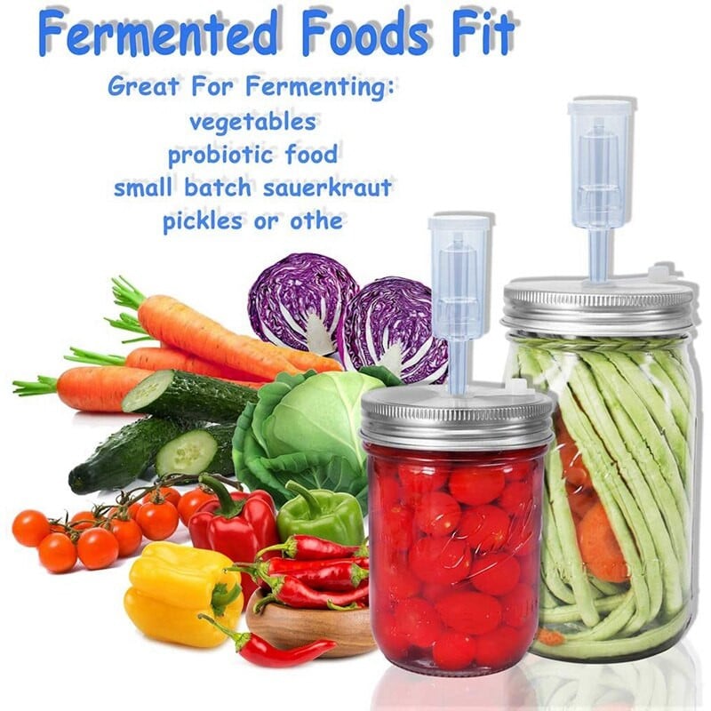 Nové fermentačné viečko, vzduchové uzávery na fermentáciu pre fermentačné viečka so širokým ústím Mason Jar na výrobu kyslej kapusty, nakladanej zeleniny, pikantnej omáčky