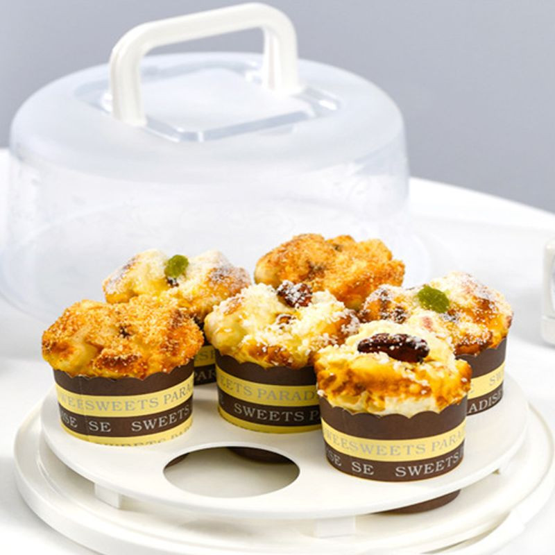 Nešiojami plastikiniai apvalūs keksiukų konteineriai desertinių pyragų laikymo dėžutės rankiniai nešikliai virtuvės reikmenys