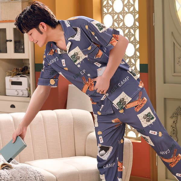 Pijamale bărbați cu imprimeu din două piese