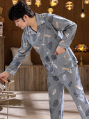 Pijama bărbătească din două piese - cu buzunar și guler clasic