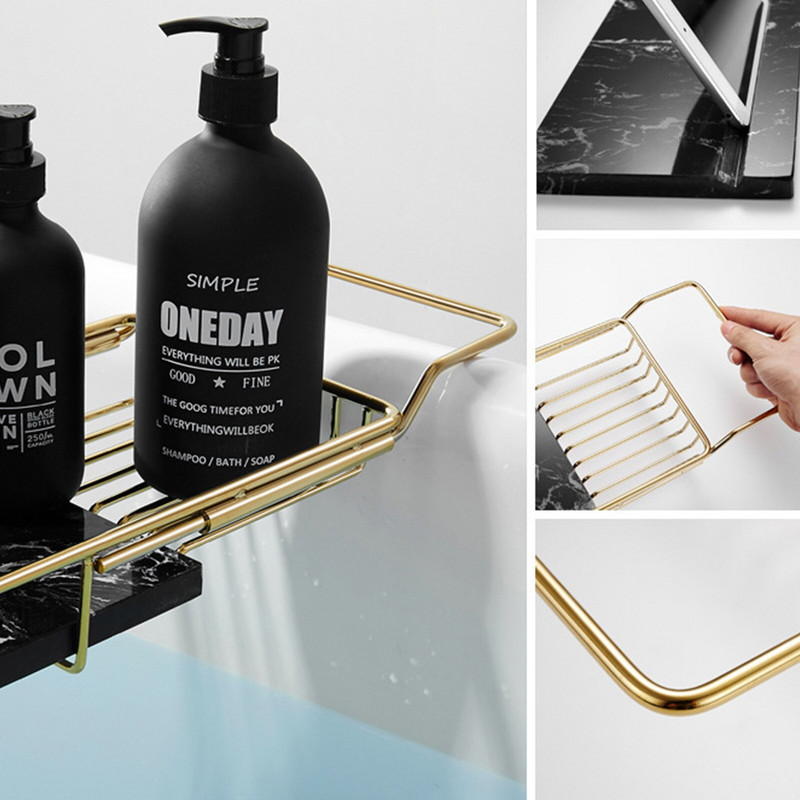 Nerūdijančio plieno vonios padėklas išplečiamas vonios organizatorius Prabangus aukso spalvos reguliuojamas vonios dušo vonios lentynos Vonios priedai