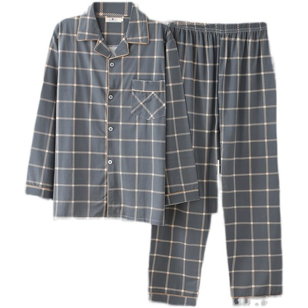 Pijama in carouri din doua piese cu buzunar si guler clasic