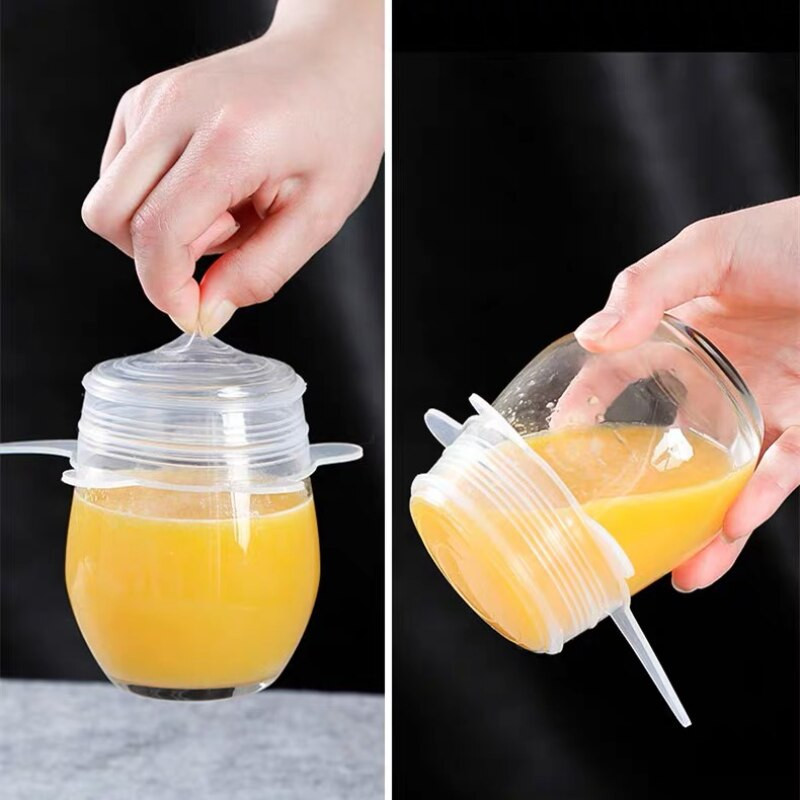 Înveliș din plastic din silicon extensibil multifuncțional Capac pentru bol din silicon Set de 6 bucăți de huse din silicon pentru alimente pentru ustensile de bucătărie