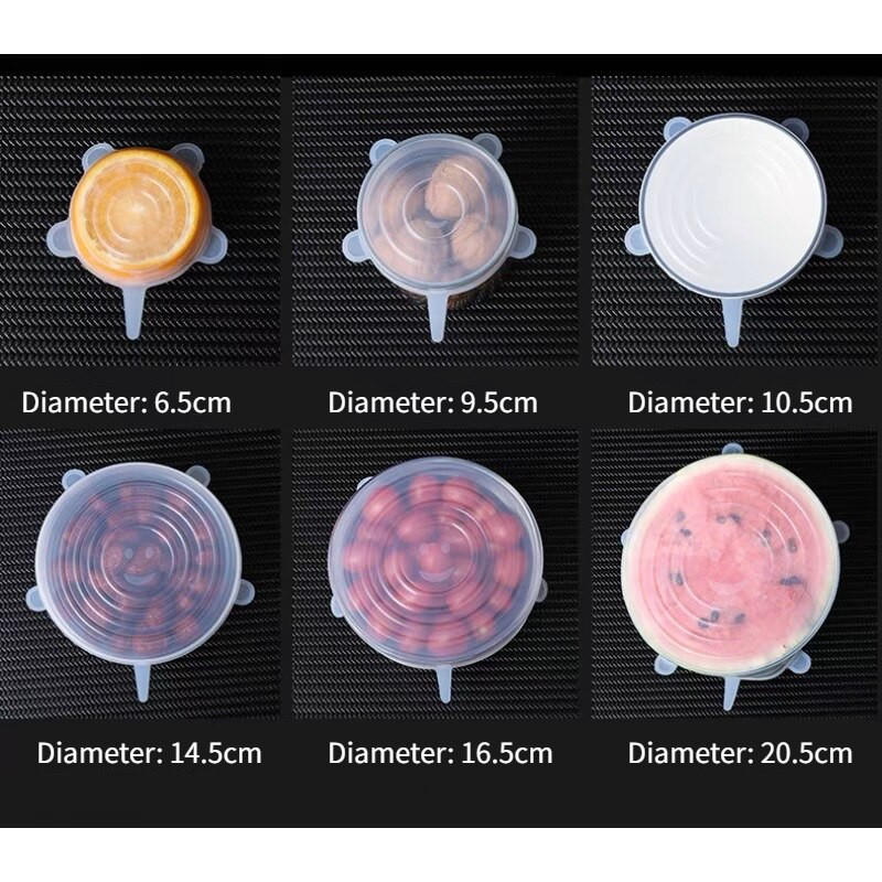 Înveliș din plastic din silicon extensibil multifuncțional Capac pentru bol din silicon Set de 6 bucăți de huse din silicon pentru alimente pentru ustensile de bucătărie