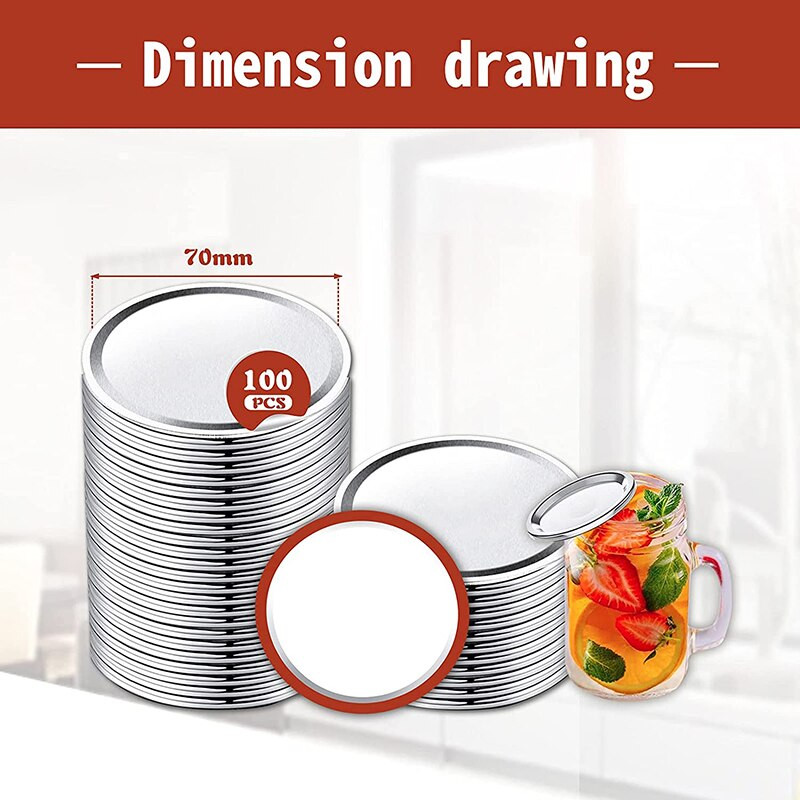 80/100 vnt. įprasti burnos konservavimo dangteliai 70/86 mm masoniniai stiklainiai konservavimo dangteliai. Daugkartinio naudojimo padalinto tipo dangteliai, nepraleidžiantys nuotėkio, priedas LBS pristatymas