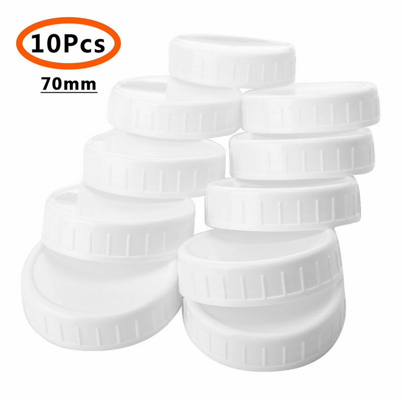20 ks plastových úložných uzáverov s rebrovanými viečkami pre štandardnú fľašu Mason Jar s priemerom 70 mm