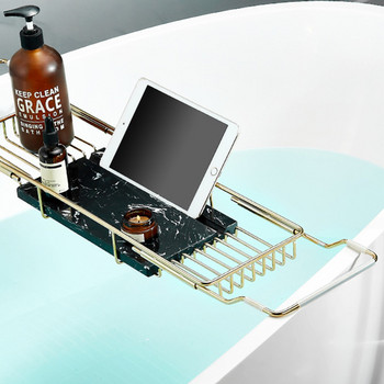 Δίσκος Caddy Μπανιέρας από ανοξείδωτο χάλυβα Επεκτάσιμος οργανωτής μπάνιου Ρυθμιζόμενος και αφαιρούμενος Σχάρες μπανιέρας Χρυσό ντους πολυτελείας