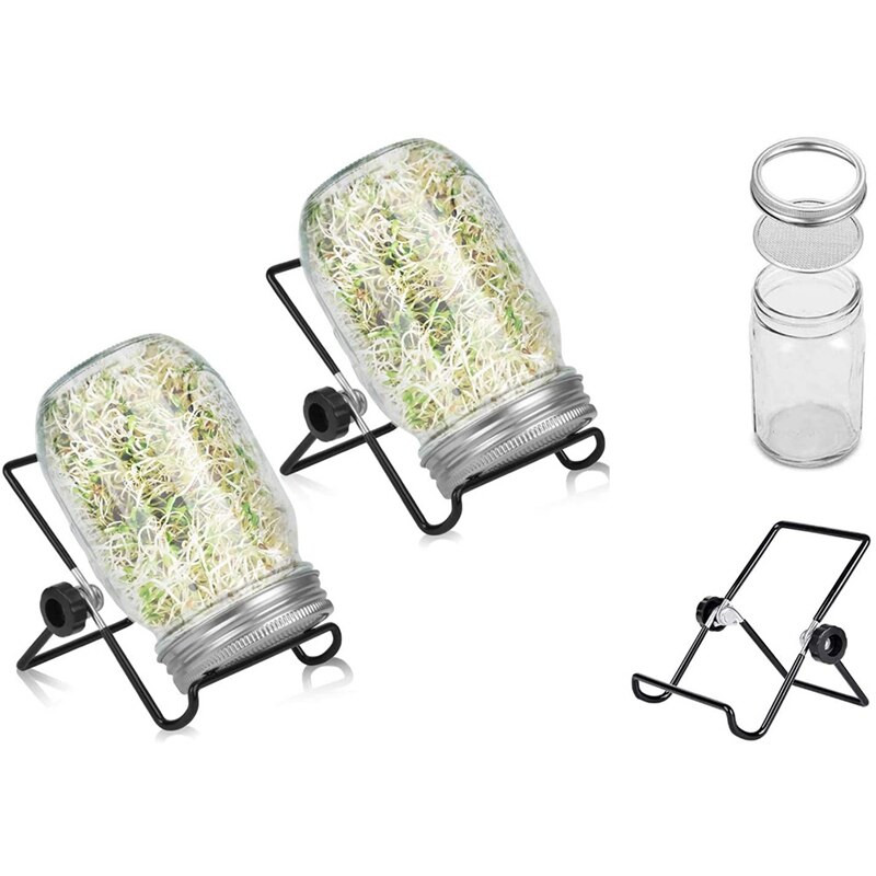 2 kompleta staklene tegle za klijanje od 1000 ml, komplet staklenki za klijanje za kućnu kuhinju/vrt, zidarski lonac s poklopcem od nehrđajućeg čelika i držačem