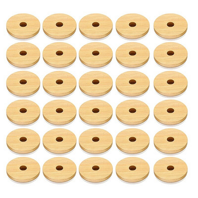 Bambuko indelių dangteliai su šiaudų skylute Daugkartiniai stiklainių dangteliai, nepraleidžiantys nuotėkio, stikliniai gėrimų laikymo stiklainiai, konservų dangteliai